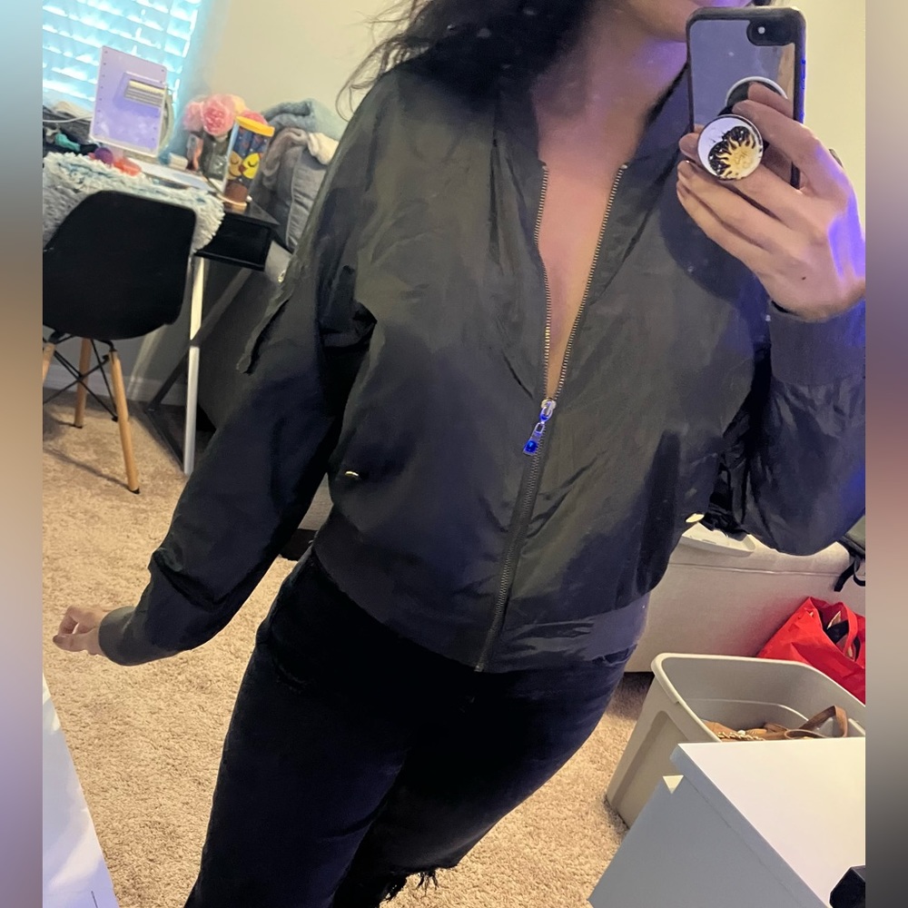 Olive green lightweight bomber jacket